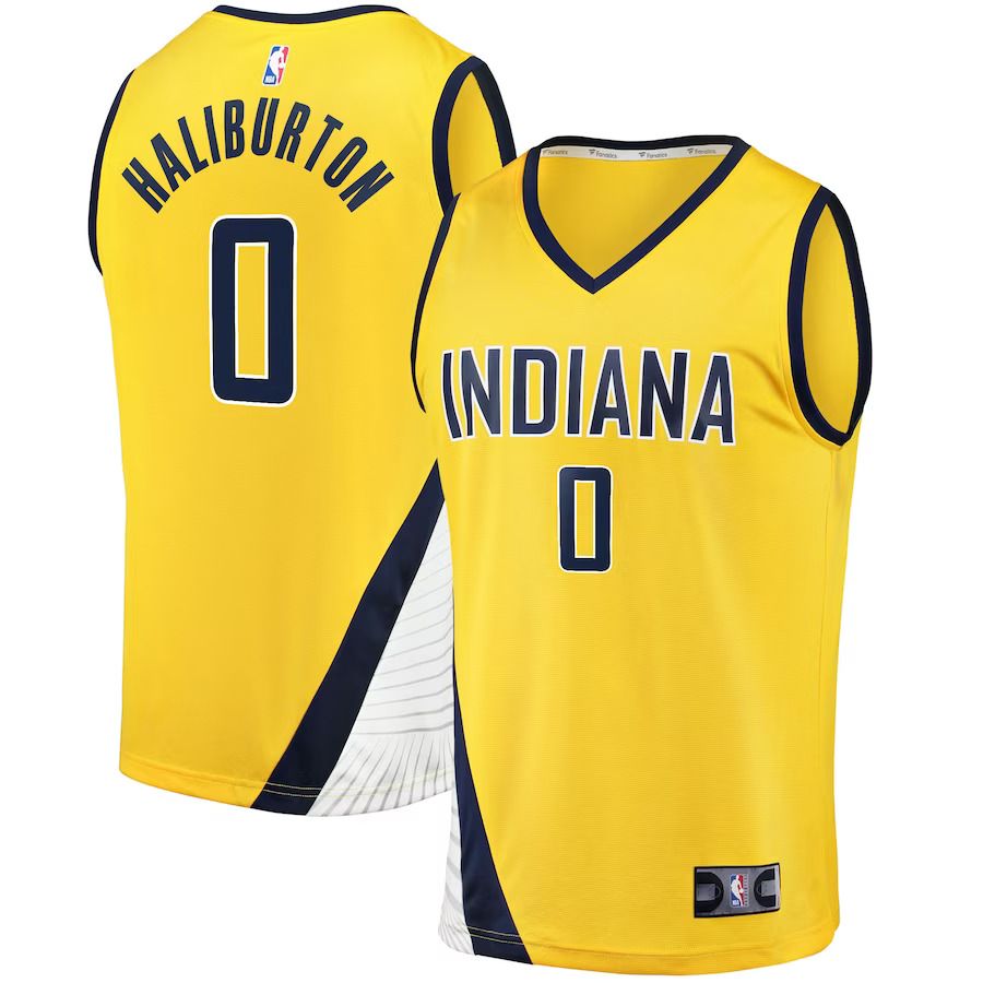 Men Indiana Pacers #0 Tyrese Haliburton Fanatics Branded Gold 2022-23 Fast Break Replica NBA Jersey->indiana pacers->NBA Jersey